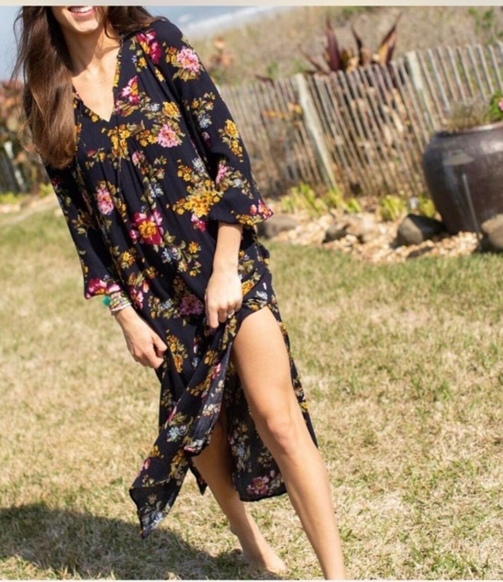 Natural Life Rowan Black Floral Midi Dress Medium - Picture 1 of 9